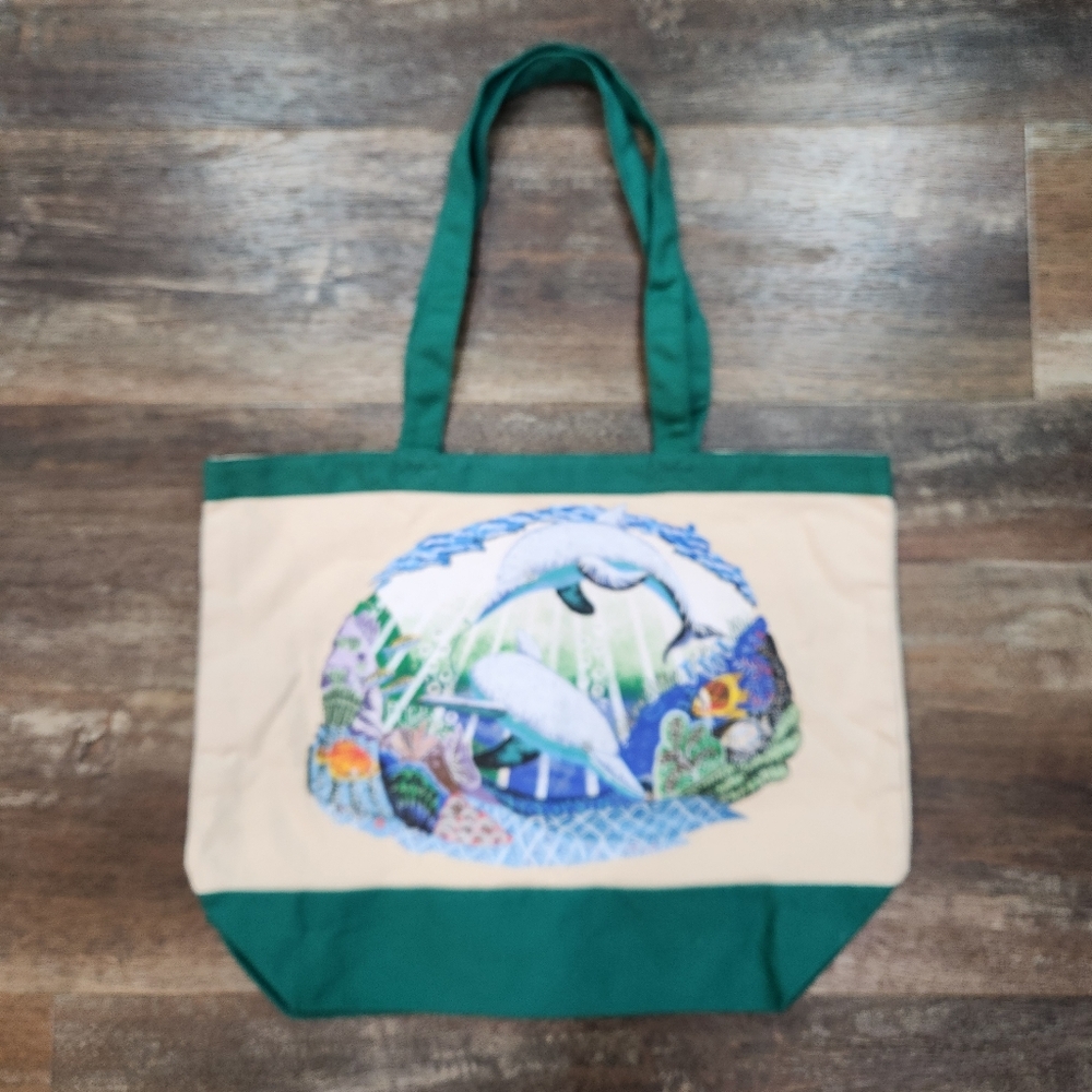 Vintage Dolphin & Coral Reef Canvas Tote"